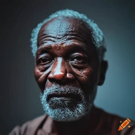 Close-up portrait photograph of an old black man, night photograph ...