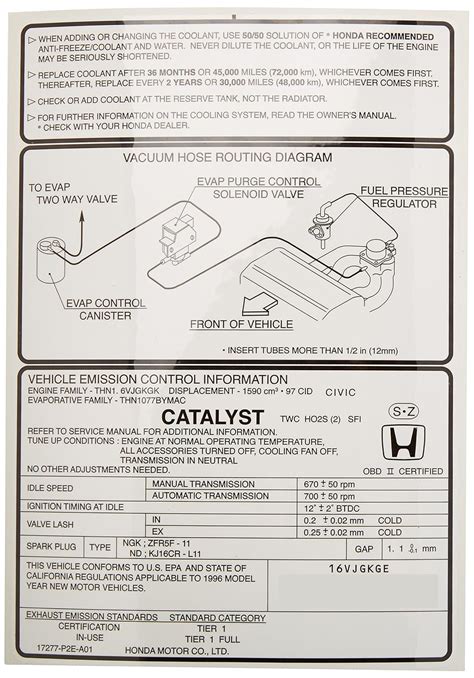 Genuine Honda (17277-P2E-A01) Emission Label : Amazon.in: Car & Motorbike