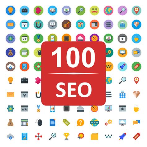 SEO Icon Set with Magnifying. Stock Vector - Illustration of ...