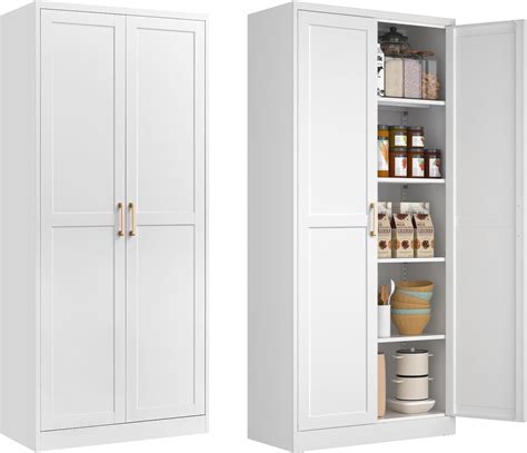 Amazon.com: Polup White Kitchen Pantry Cabinet, Pantry Storage Cabinet ...