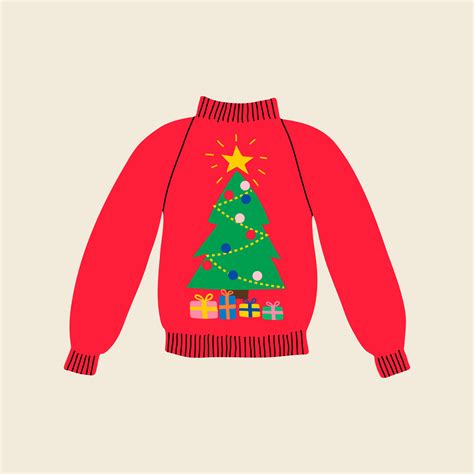 Christmas ugly red winter sweater in flat line trendy style, green Xmas ...