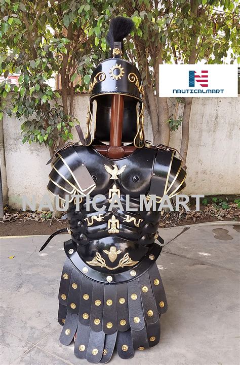Buy Roman Black Muscle Armor Cuirass Set w/ Helmet, Shield, Leg & Arm ...