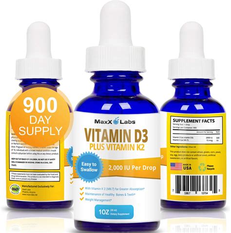 Amazon.com: Vitamin D3 K2 Liquid Drops w/ K2 MK7 - Full 2,000 IU Per Drop, Liquid Vitamin D K2 ...