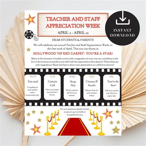 Hollywood Themed Teacher Appreciation Week, Staff Invite Newsletter ...
