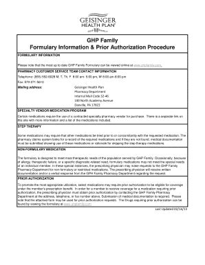 GHP Family Formulary Information & Prior Authorization Procedure - Fill ...
