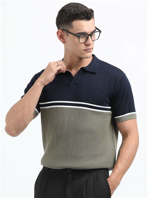 Knitted Polo T Shirt (Black and Moss Green)