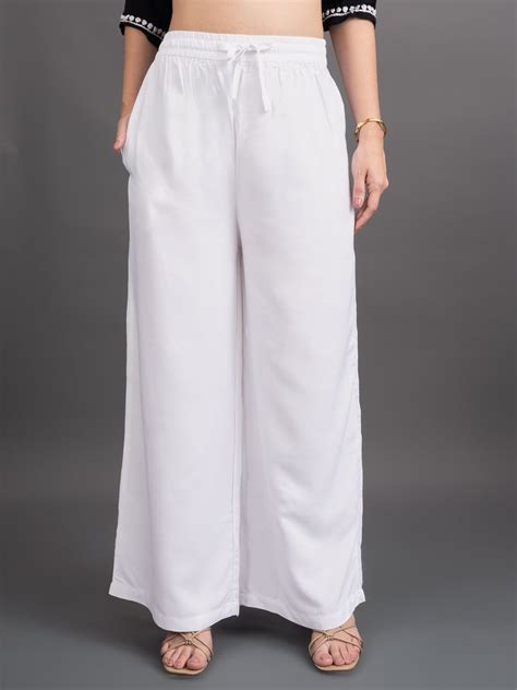 Women Off White Viscose Rayon Parallel Pocket Palazzo — Gracit