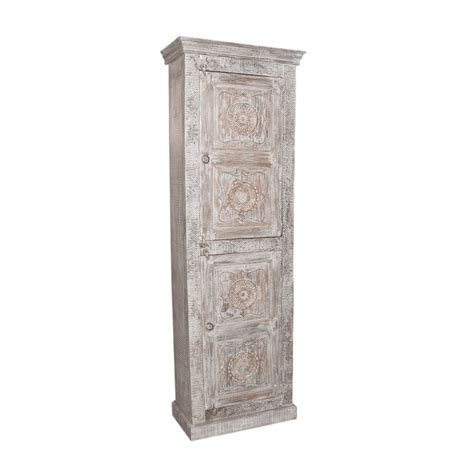 Carved Wooden White Painted Cabinet - NK Bantawai Chiang Mai