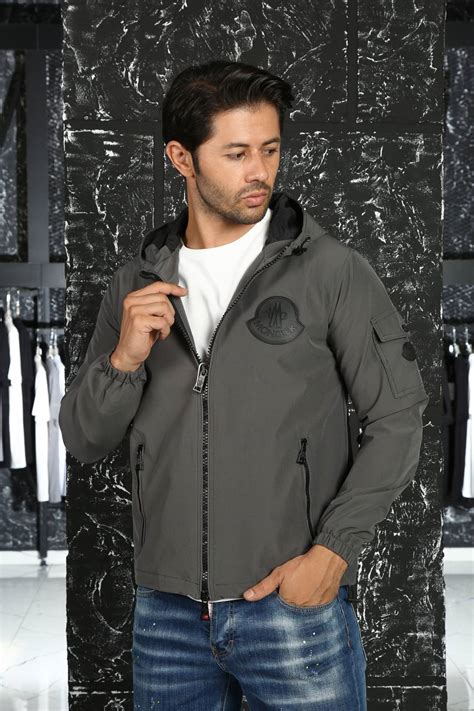 moncler mont erkek ince baharlik gri siyah logo