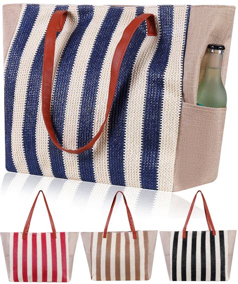 Large Capacity Beach Bags for Women Portable Durable Linen Beach Tote ...