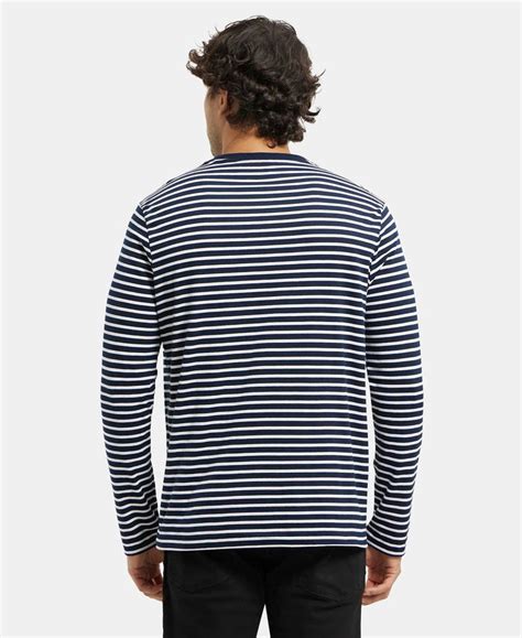 Buy Super Combed Cotton Rich Striped Round Neck Full Sleeve T-Shirt ...