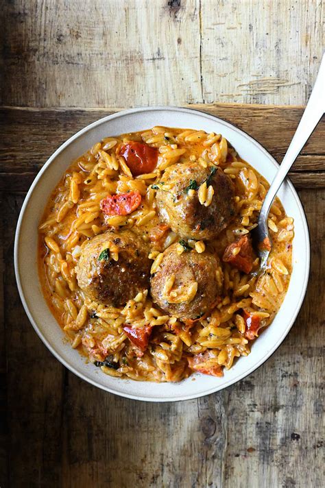 Marry Me Chicken Meatball Orzo - Serving Dumplings