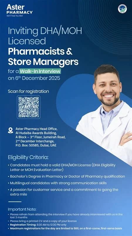 Aster Pharmacy Walk-In Interview for Pharmacists and Store Managers in ...