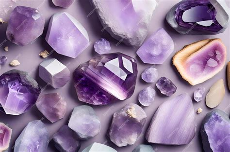 Premium AI Image | Pastel colors amethyst flat lay background