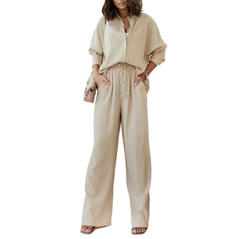 Matching Sets Women’s 2-Piece Outfit - Oversized Pleated Shirt & Wide ...