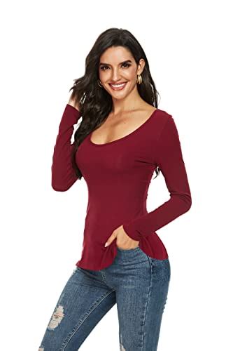 Buy Womens Basic Long Sleeve Crew Neck Comfy Layering Slim Fit Stretch ...
