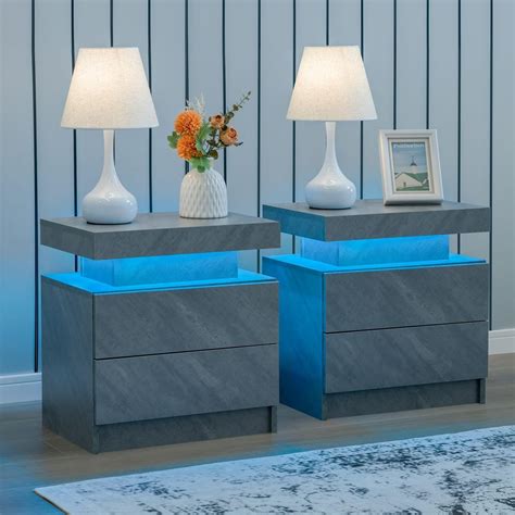 Amazon.com: i-aplus Grey Night Stand Set 2 Modern Bedside Tables with 2 Drawers Bedroom Night ...