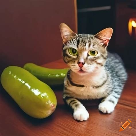 Funny picture of a cat with pickles