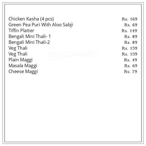Menu at Tiffin carry, Kolkata