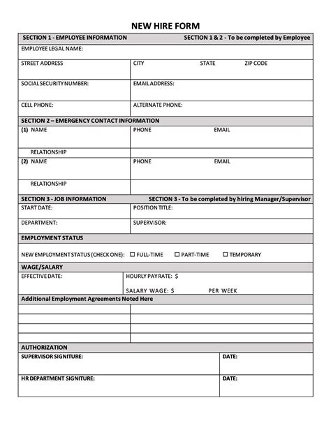 Printable New Hire Forms