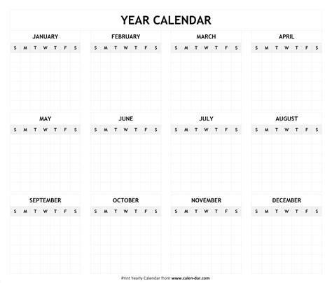 Blank yearly calendar printable, pdf printable, digital download ...