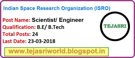 ISRO Recruitment of Scientist/ Engineer & Medical Officer - Last Date ...