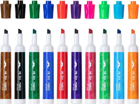 Mr. Pen- 10 Pack Dry Erase Markers, Assorted Colors, Low Odor, Chisel Tip, Thin Whiteboard ...