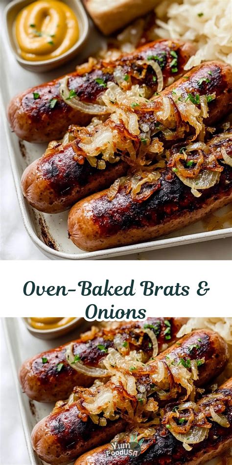 Oven-Baked Brats & Onions | YumFoodUsa | Recipe | Bratwurst recipes ...