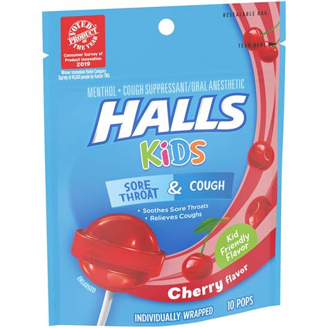 Buy HALLS KIDS Cherry Cough and Sore Throat Pops, 10 Pops Online at ...