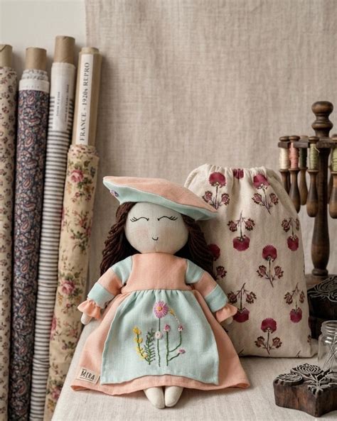 A Handmade 14-inch Heirloom Linen Doll- Little Mira- The Pastel Meadow