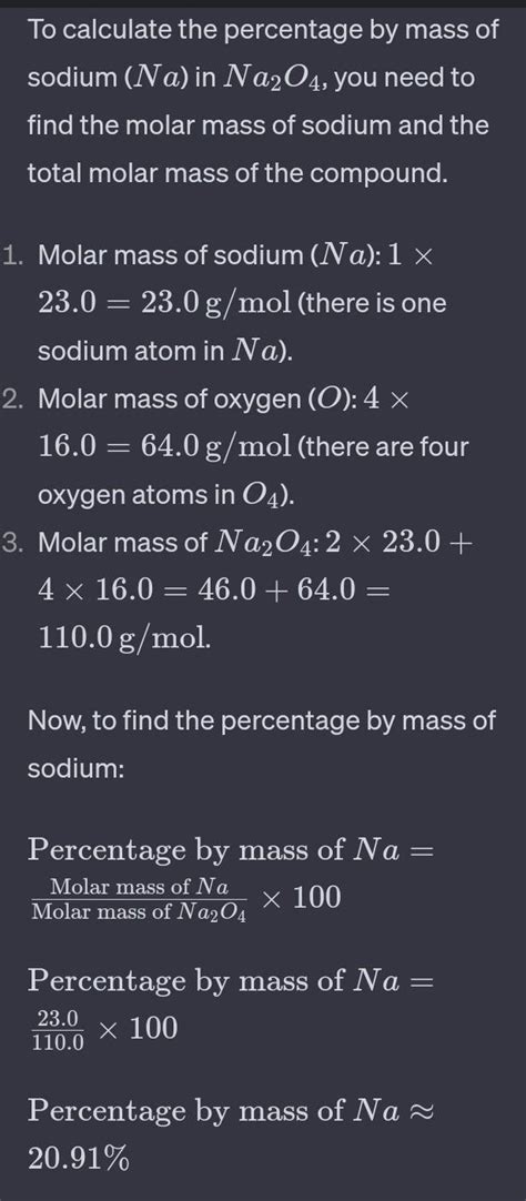 calculate the percentage by mass of sodium inN2304 N=12 5=32 0=16 ...