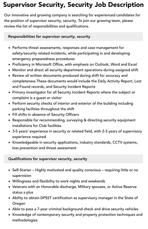 Image result for Security Supervisor