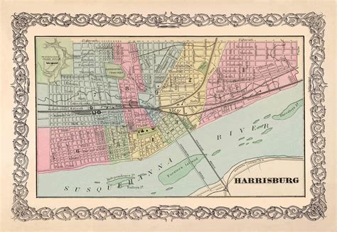Harrisburg Map - Antique Harrisburg (pennsylvania) City Map Print - 14 X 20" - Etsy - map of downtown harrisburg pa