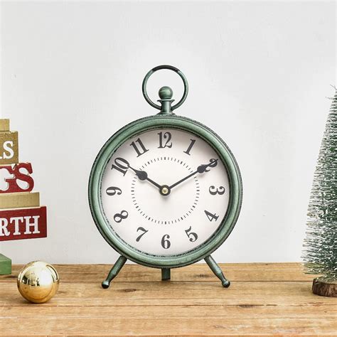 Amazon.com: EMAX HOME Vintage Rustic Green Table Clock on Stand ...