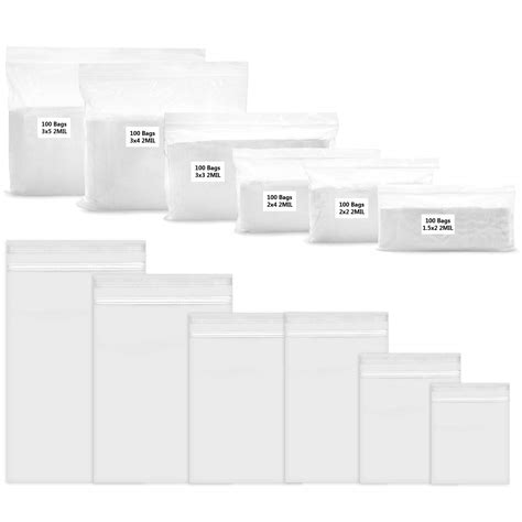 600 Pack 2 Mil Thick Poly Ziplock Bags, 6 Assorted Sizes, 1.5x2 2x2 2x3 ...