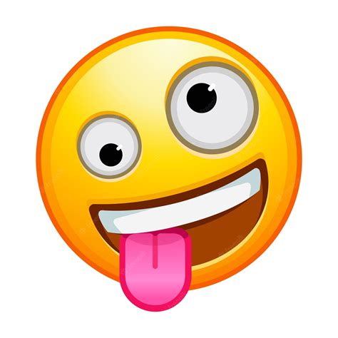 Top quality emoticon zany emoji goofy emoticon with crazy eyes and tongue out yellow face emoji ...