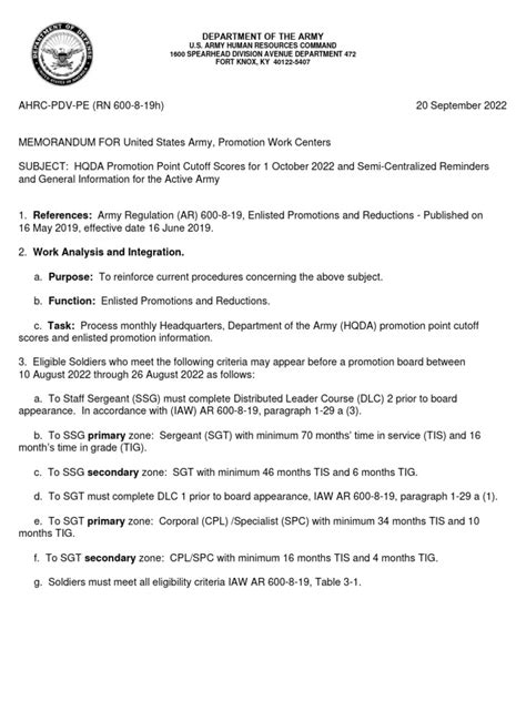 October 2022 Cutoff Scores Active Army | PDF | Corporal | Sergeant
