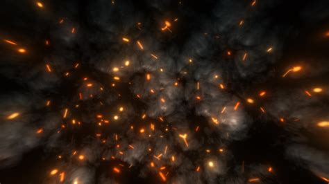 Abstract bright fiery sparks and dark gray bonfire smoke with fire ...