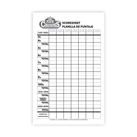 Snapklik.com : Five Crowns Scorepad 130 Page Replacement Score Sheet