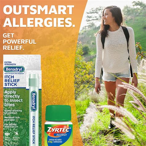 Zyrtec 24 Hour Allergy Relief Tablets & Benadryl Itch Relief Stick Bundle Pack | 90 ct ...