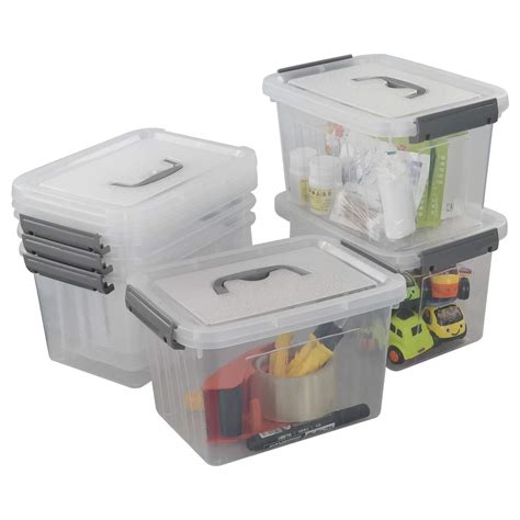 Lesbin 6-Pack Plastic Storage Box, 6 L Clear Storage Bins with Lid ...