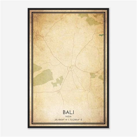 Vintage Bali India Map Poster, Bali City Road Wall Art Print - Custom Maps & Posters