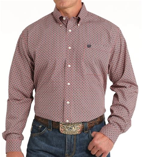CINCH MEN'S GEOMETRIC BUTTON DOWN LONG SLEEVE SHIRT - RED | MENS SHIRT ...