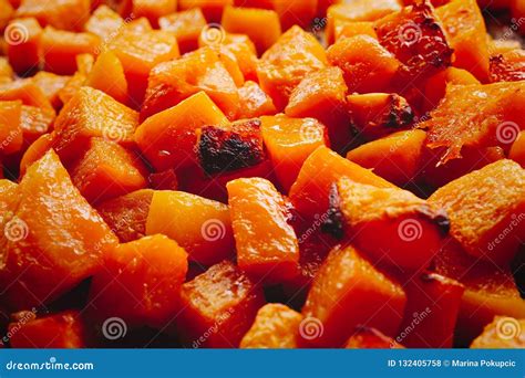 Close Up of Roasted Butternut Squash Cubes Stock Photo - Image of ...