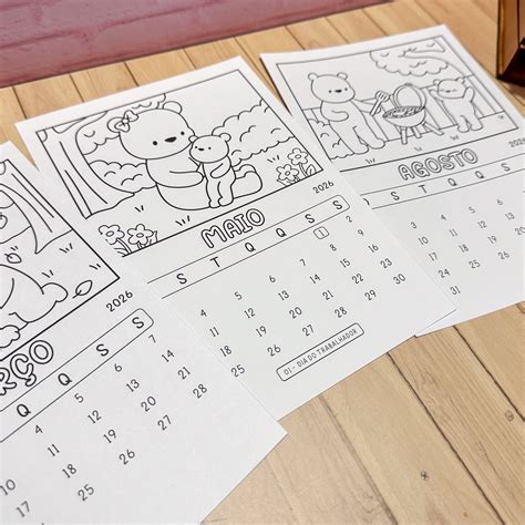 Kit Digital Calendário para Colorir Bobie Goods 2026 em Png