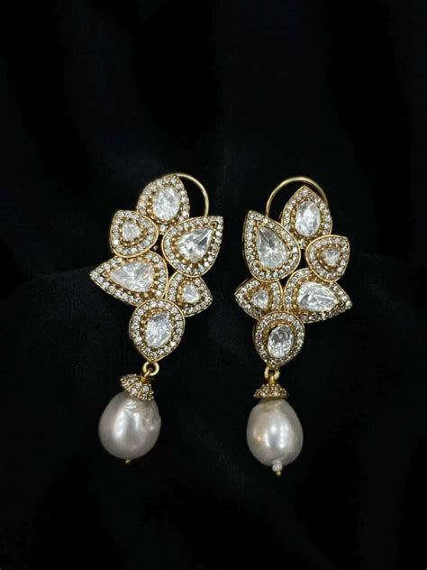 Buy Moissanite Big Pearl Hanging Earring Online - Ishhaara
