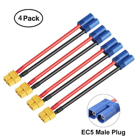 Innovateking 4Pcs Female Xt60 to Male Ec5 Plug 12Awg 145Mm Cable ...