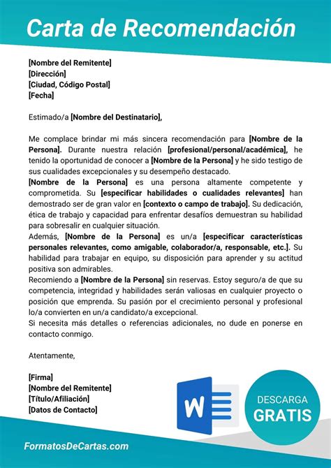 Carta De Recomendacion Personal Word