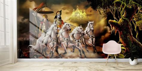 Bhagwan Krishna and Arjun in Chariot, Mahabharat Wallpaper for Wall ...