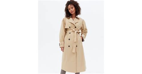 Tall Stone Puff Sleeve Belted Trench Coat | New Look